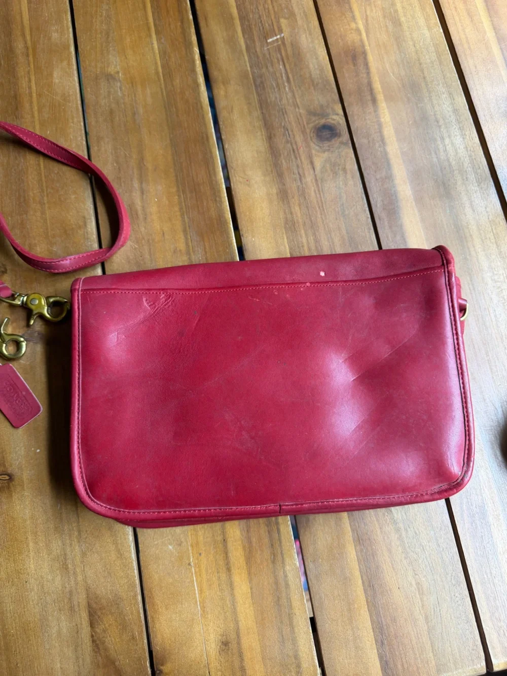 Vintage Coach Red Leather Shoulder Bag with Turn-Lock